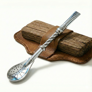 Bombilla de Alpaca especial curva cincelada 18cm - Calidad Premium: imagen 1