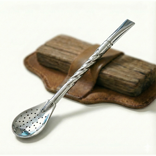 Bombilla de Alpaca Pico de Rey Cincelado 18cm - Calidad Premium